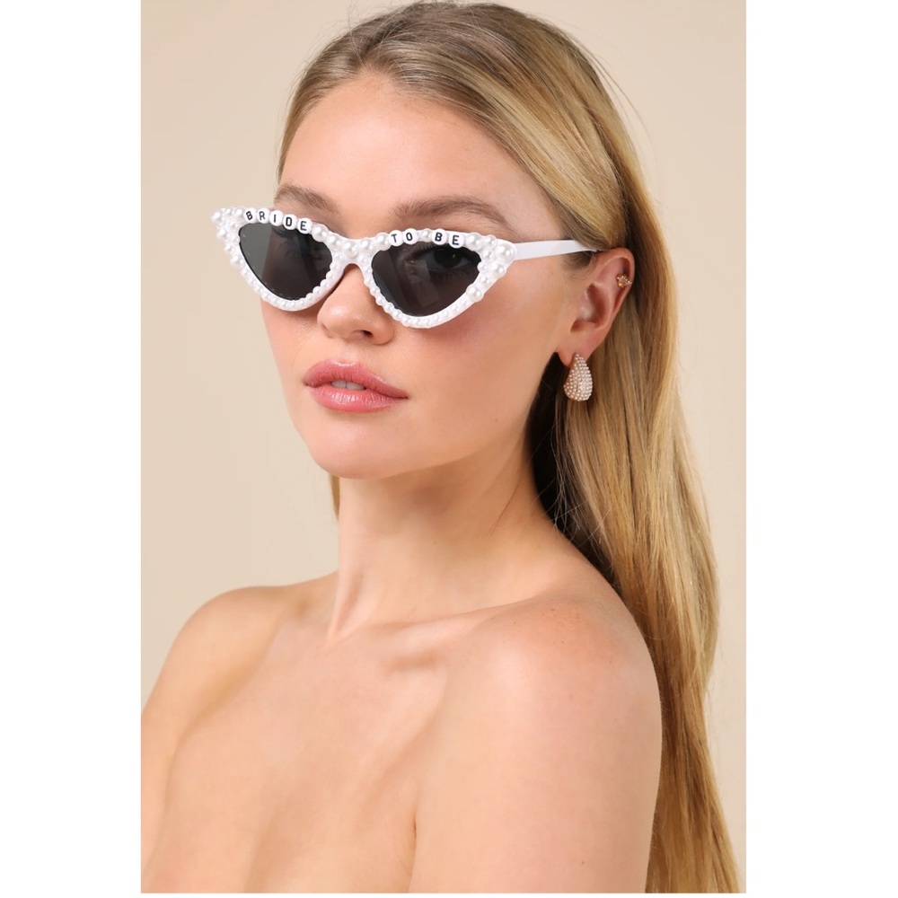 Lulus Lovebird Aesthetic White Pearl Cat-Eye Sunglasses